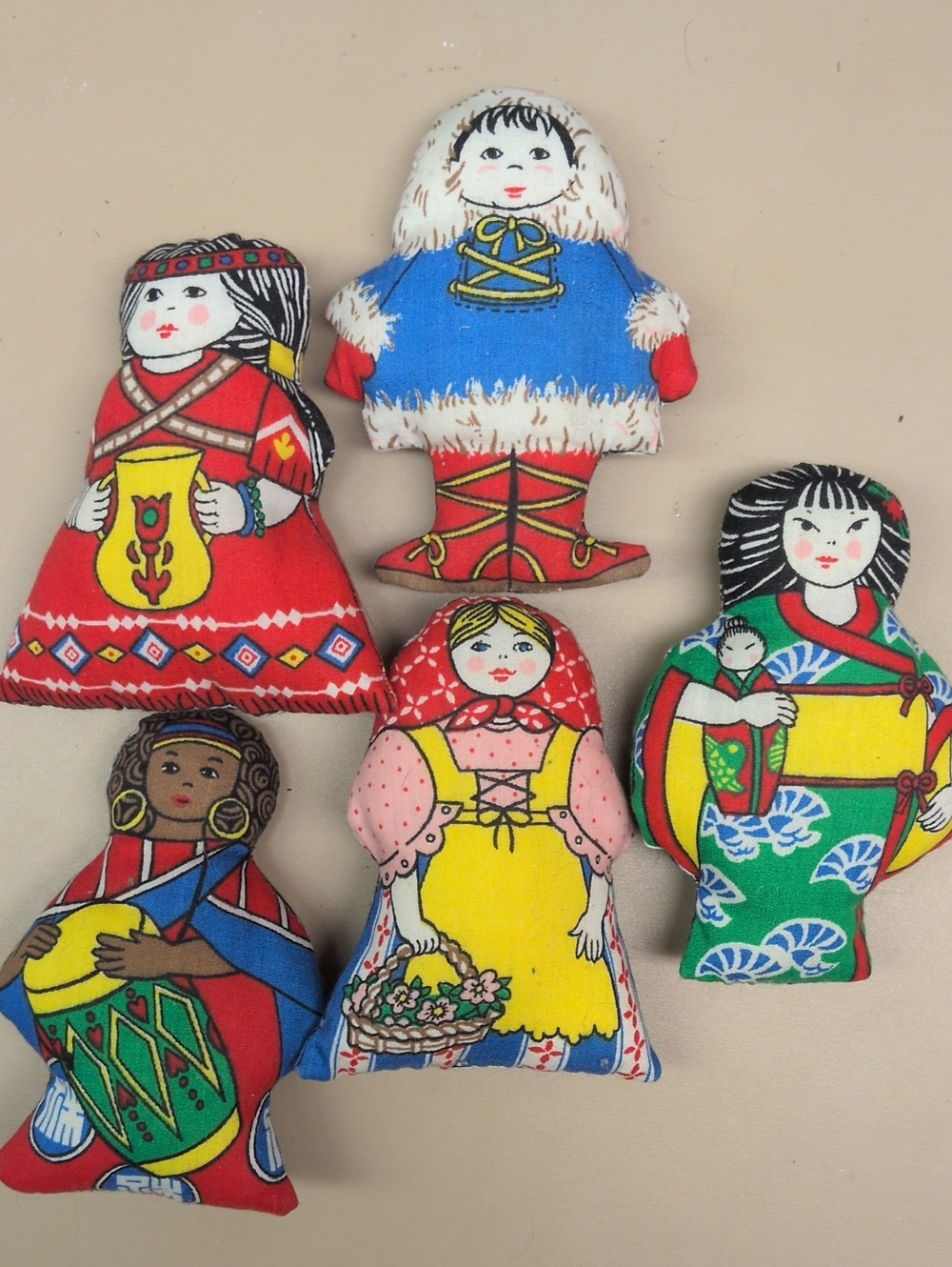 Vintage Colorful Children Of The World Plush Dolls Set -